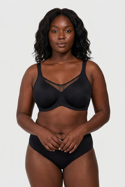 Black model - front, black minimizer bra 2