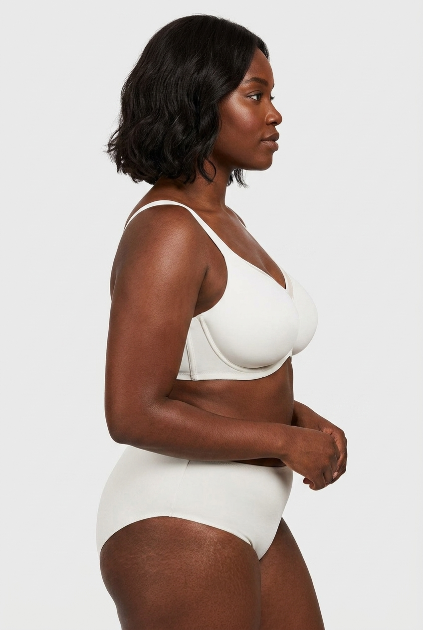 Black model - side, ivory minimizer bra 2